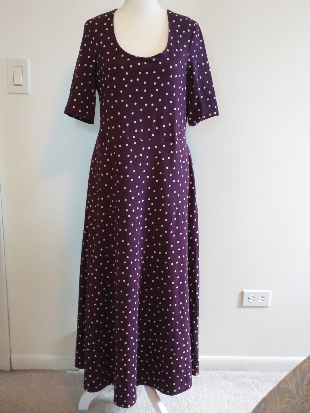 Pact Organic Cotton Purple Polka Dot Midi Dress XL